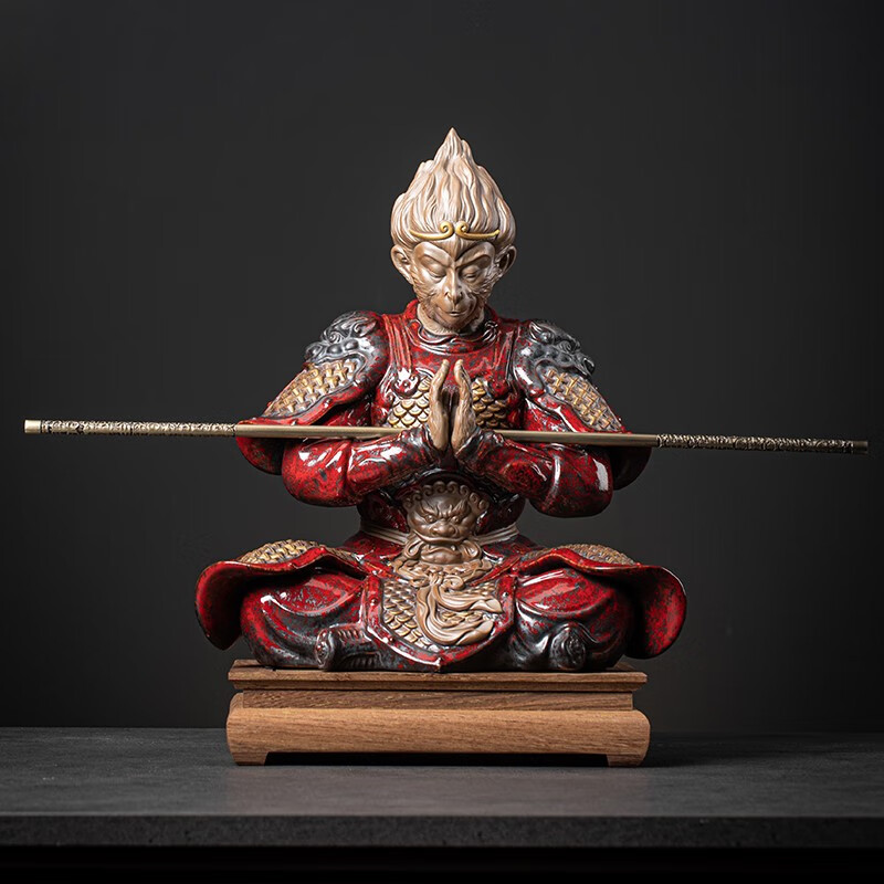 久造 中式禅意孙悟空摆件陶瓷齐天大圣客厅玄关装饰品家居电视柜斗战