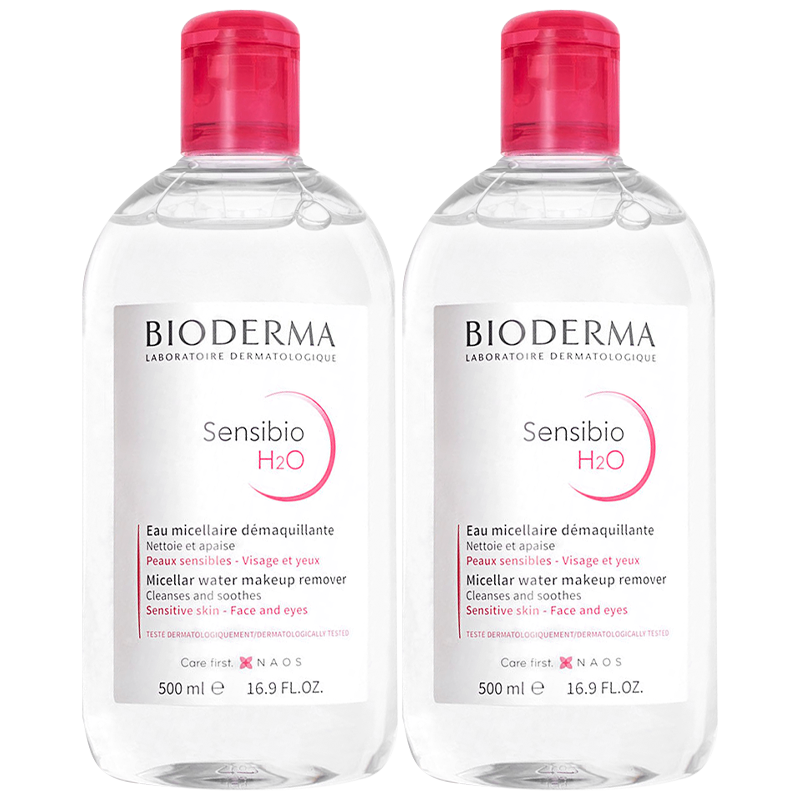 貝德瑪(BIODERMA)原裝進口粉水卸妝水 舒妍多效溫和潔膚液眼唇臉三合一敏感肌可用 1000ml 【分享裝】雙瓶