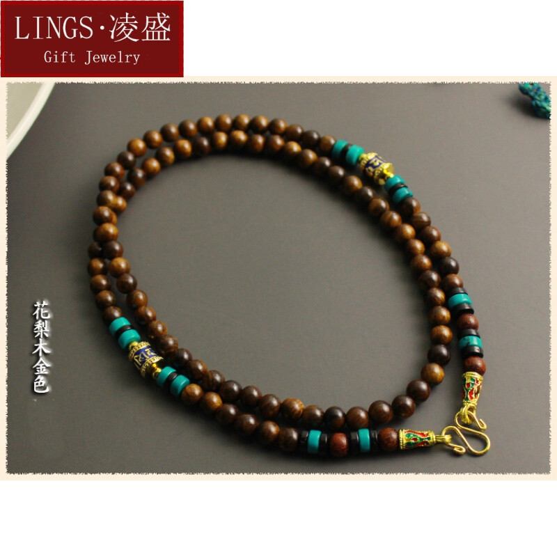 凌盛 泰国佛牌链子花梨木木质男女长款紫檀佛珠项链两三挂吊坠挂链