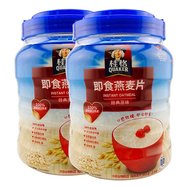 桂格 即食燕麦片经典原味1000g×2罐装粗粮谷物
