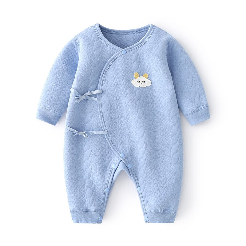 新生儿衣服秋冬季婴儿衣服夹棉连体衣0-6个月宝宝保暖内衣无骨哈衣爬服 保暖款【活力云】蓝色 52cm