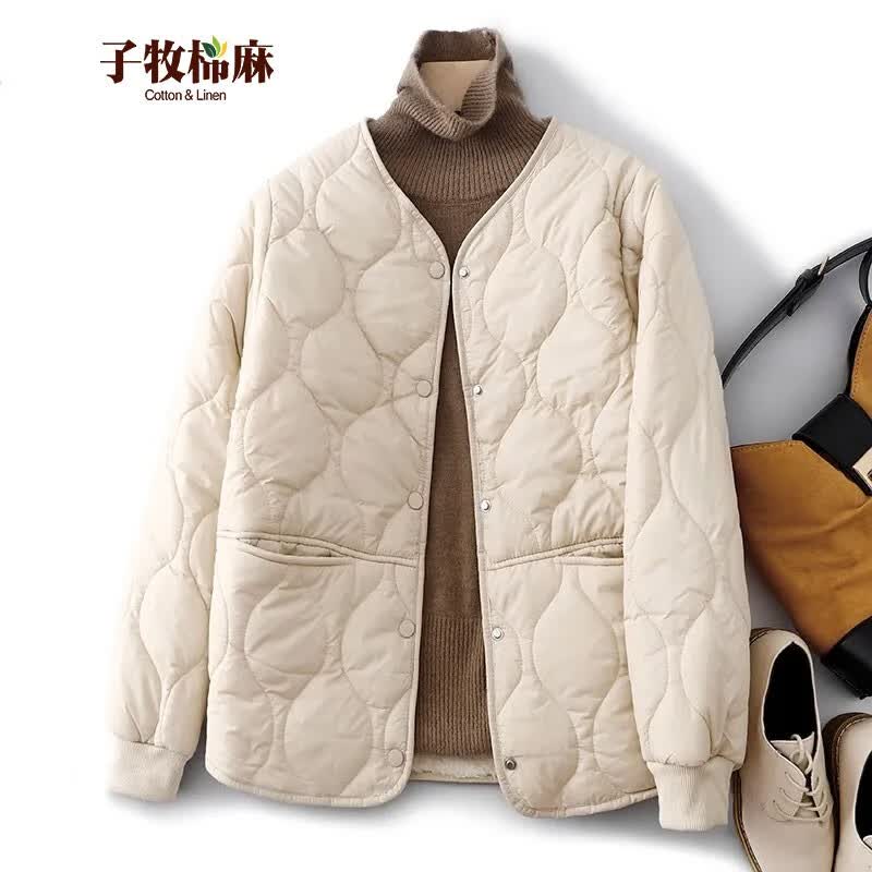 子牧棉麻2023冬装 女百搭菱格棉衣棉服短款外套宽松夹棉小棉袄0935 杏色 XL(建议115-125斤)使用感如何?