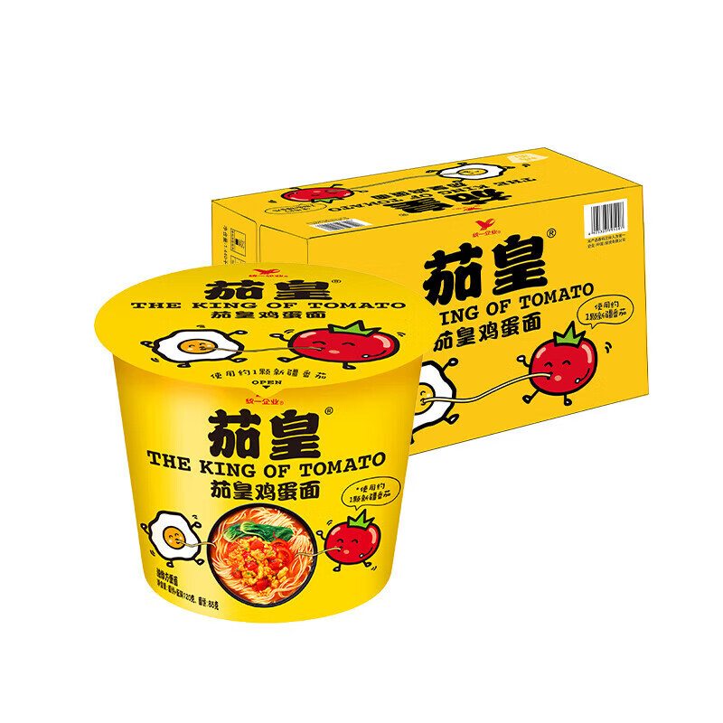 统一茄皇新疆番茄鸡蛋面 120g*12桶  方便面 整箱装 茄