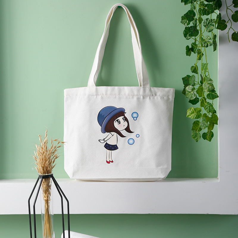 帆布袋女购物袋子帆布包单肩手提学生韩版定制日系简约大容量 白色