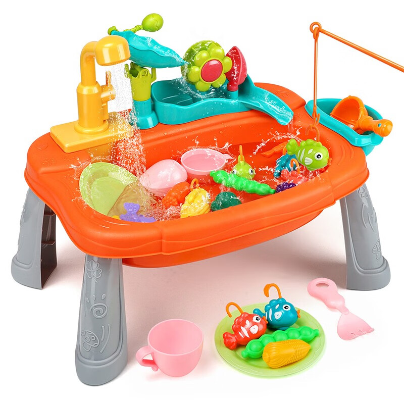 纽奇  儿童过家家玩具厨房洗碗机电动出水钓鱼池3-6岁男女孩生日礼物 【循环出水】花水车洗碗机-橙色