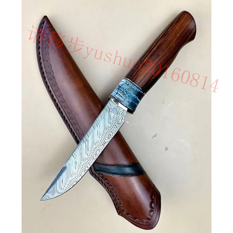 户外 户外直刀瑞粉纹天梯纹玫瑰纹沙铁木猛犸右组合手柄高硬度工艺刀
