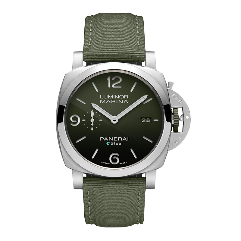 沛納海（Panerai） 瑞士手表 廬米諾系列  自動(dòng)機械男士腕表44mm 織物綠色條釘PAM01356