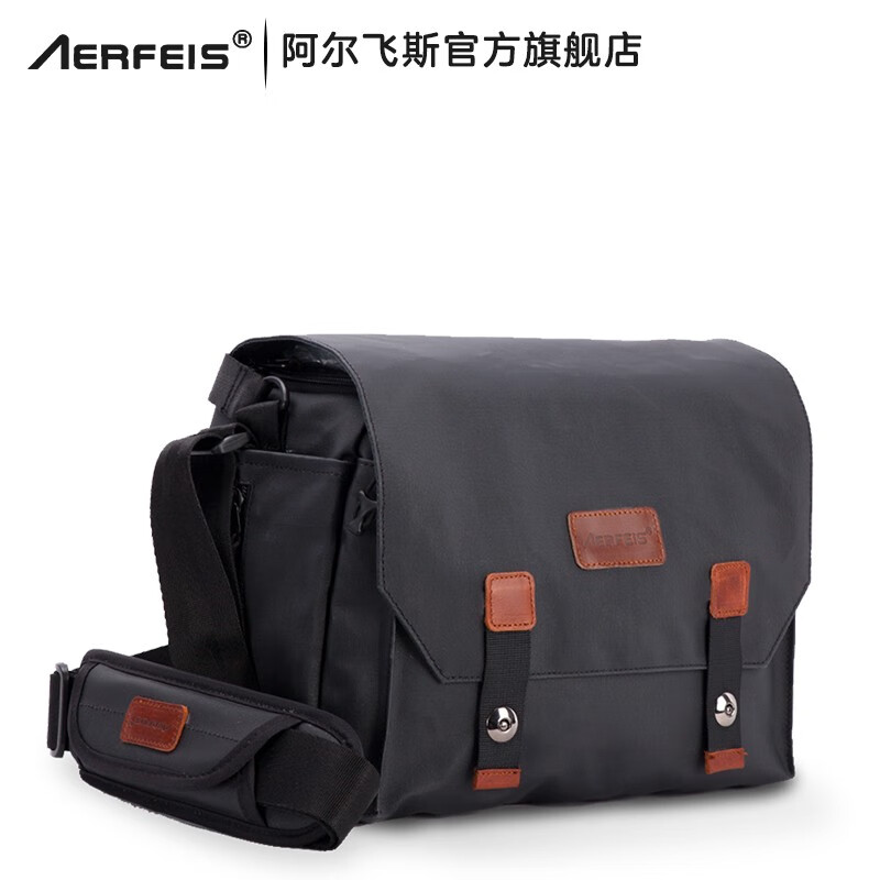 阿尔飞斯（AERFEIS） 相机包单反单肩索尼微单富士防水帆布斜跨摄影包品牌自营微单包 黑色大号