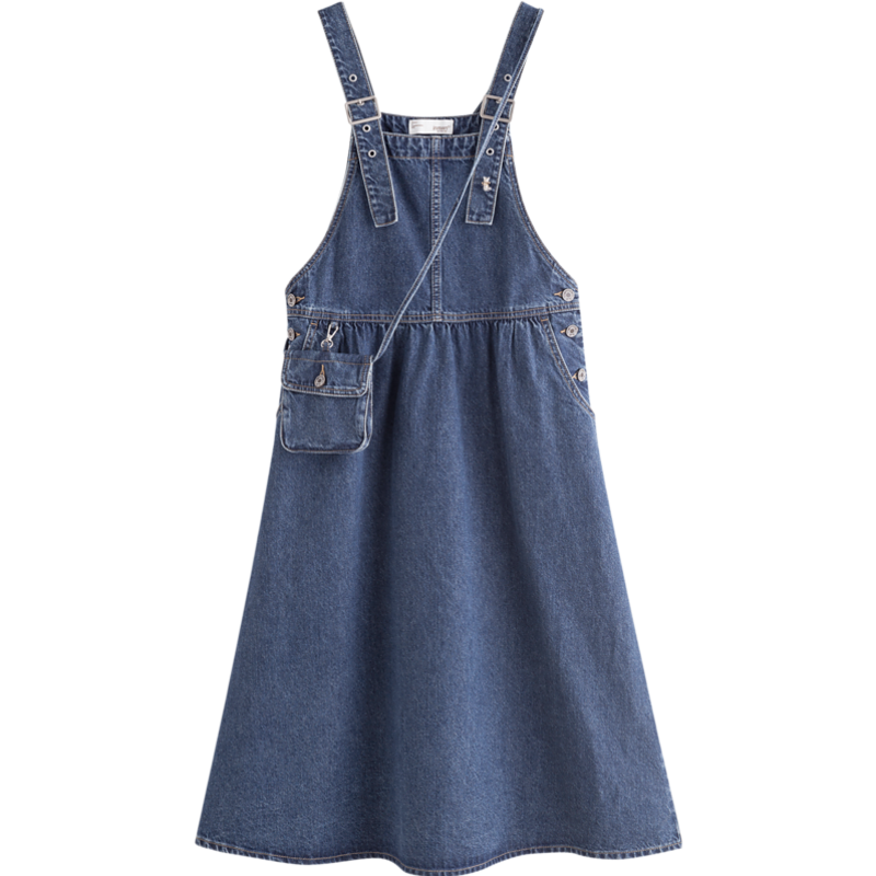 茵曼（INMAN）梨涡系列显瘦牛仔背带裙女夏季新款配棉质a字裙子【18225280】 牛仔蓝 L