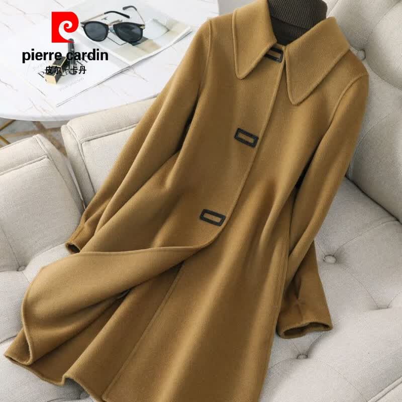 皮尔卡丹（pierre cardin）2023秋冬季新款女装双面呢羊绒大衣纯手工缝制羊毛呢子轻便外套潮 驼色 S 90-105斤高性价比高么？