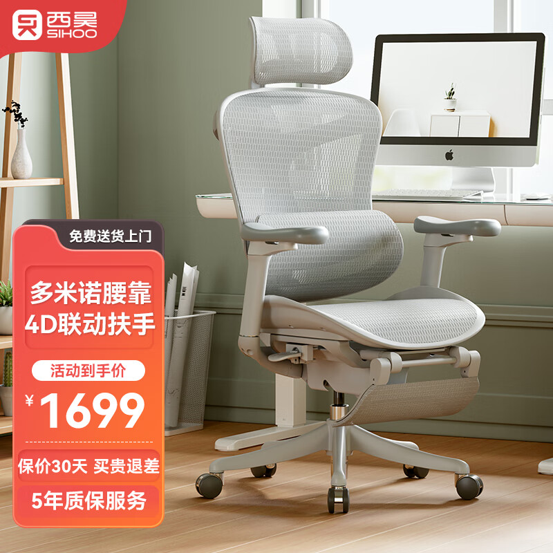 西昊 Doro C300/C100人体工程学椅电脑椅办公椅电竞椅家用书房座椅 C100云白+4D扶手+脚踏