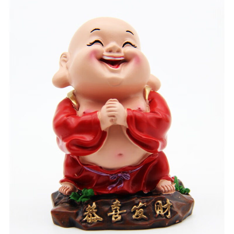 新款汽车摆件可爱笑佛像大肚弥勒佛树脂仿瓷公仔车上用饰品 恭喜发财