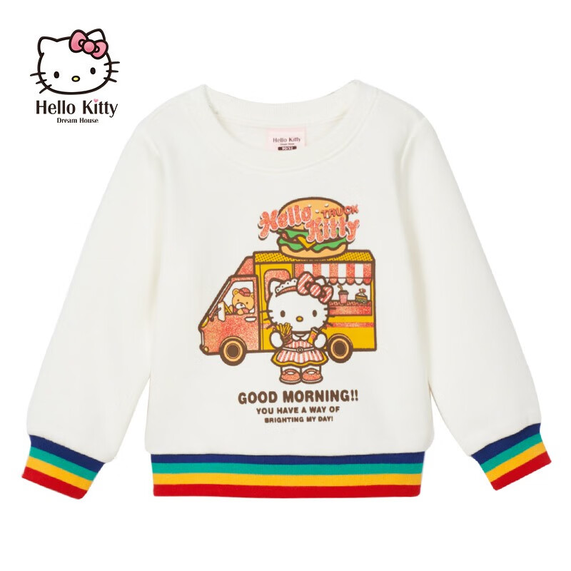 [新品]HelloKitty童装2020秋装新款女童洋气字母套头宽松卫衣儿童 K081014米白色 150cm