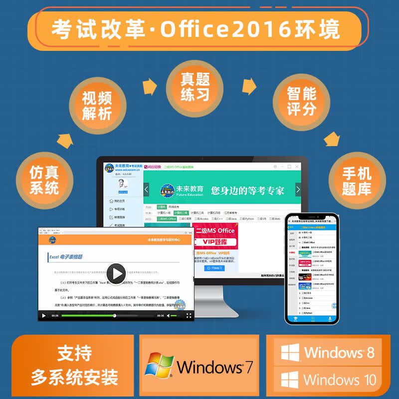未来教育2021年3月全国计算机等级考试二级MS Office上机考试题库+模拟考场计算机2级高级应用真考题库试卷（套装共2册）详情图