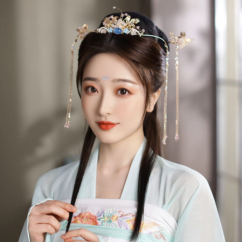 汉服头饰流苏步摇发簪古风超仙头冠对簪全套古装少女仙气发饰配饰