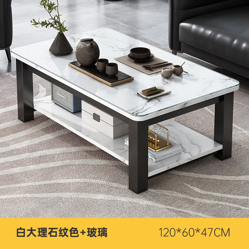 卡利珀茶几客厅家用茶桌轻奢现代加粗钢架120 白纹理黑架 120cm加粗