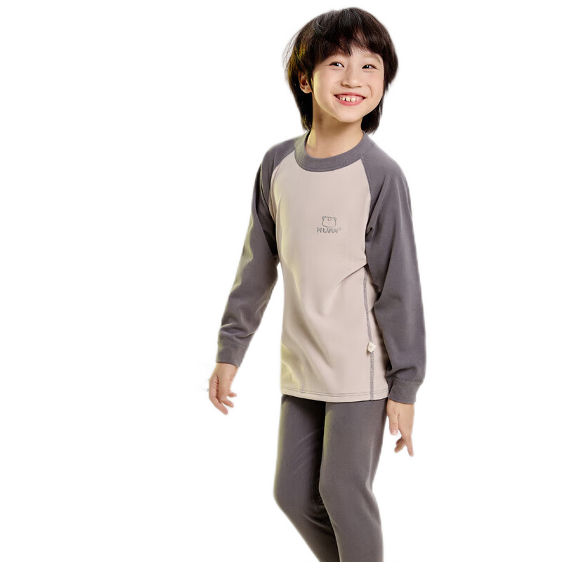 俞兆林兒童保暖內(nèi)衣男女童秋衣秋褲寶寶加厚中領(lǐng)德容套裝 風(fēng)尚灰 140