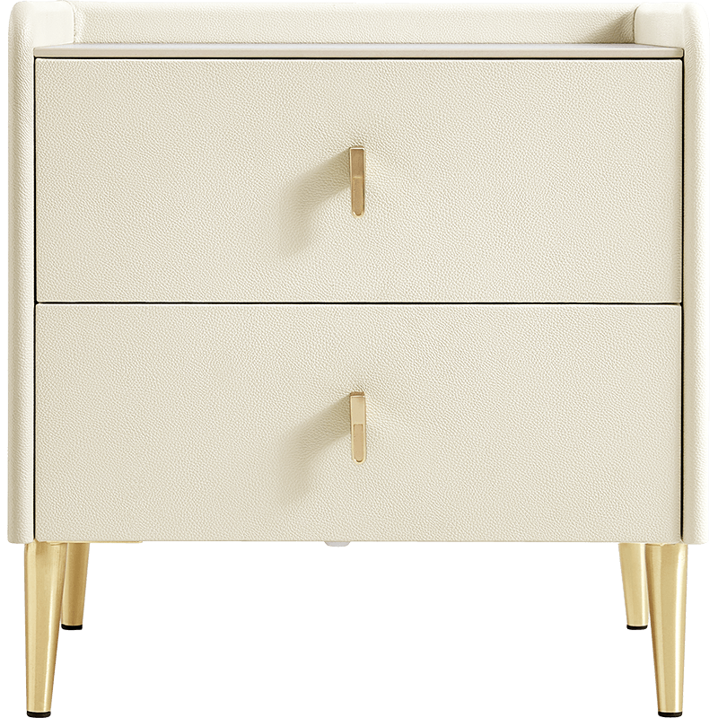 林氏木业现代轻奢小型床头柜岩板大理石纹床边小柜子收纳柜LS380【两抽岩板款|米白色】LS380CG1床头柜