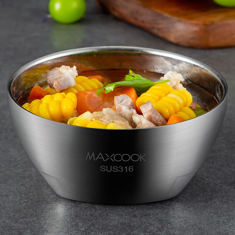 美厨（maxcook）316不锈钢碗 汤碗双层隔热 餐具面碗12cm MCWA429