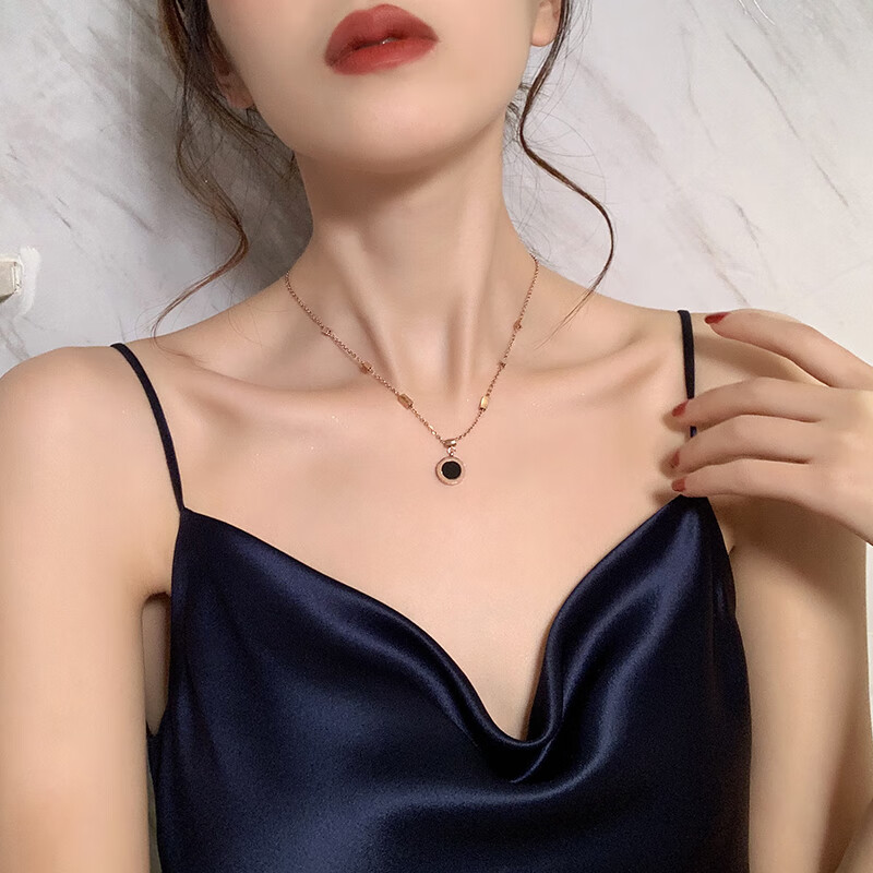 铭闽银不褪色罗马数字圆形吊坠锁骨链项链女网红冷淡风脖子饰品刻字1