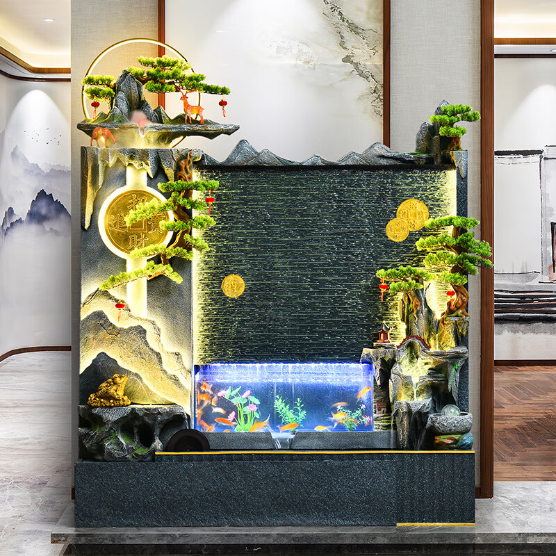 善水源高山流水?dāng)[件循環(huán)水幕墻客廳落地辦公室玄關(guān)招財(cái)風(fēng)水輪高端開業(yè) 善水源-落地水幕墻