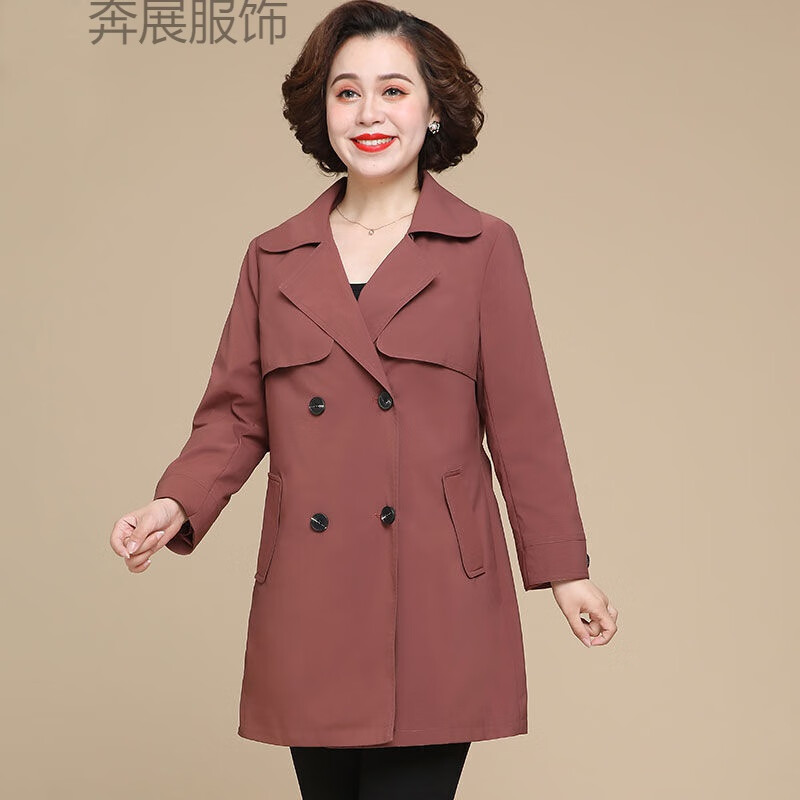 风衣女中款中老年人女装中长款大衣2021年春秋季新款英伦风妈妈外套