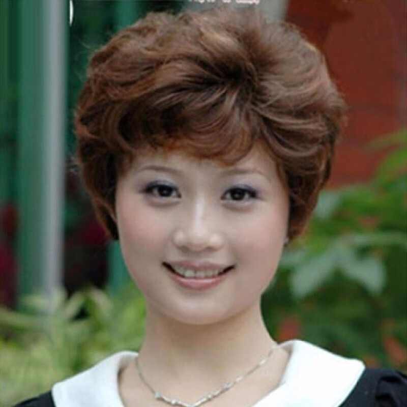 中老年假发中年女式短卷发妈妈头套假发短发发型 自然黑