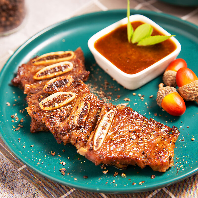 【拍3份仅149】豪诺 黑椒牛仔骨500g/6-8 原肉整切牛排烧烤食材生鲜