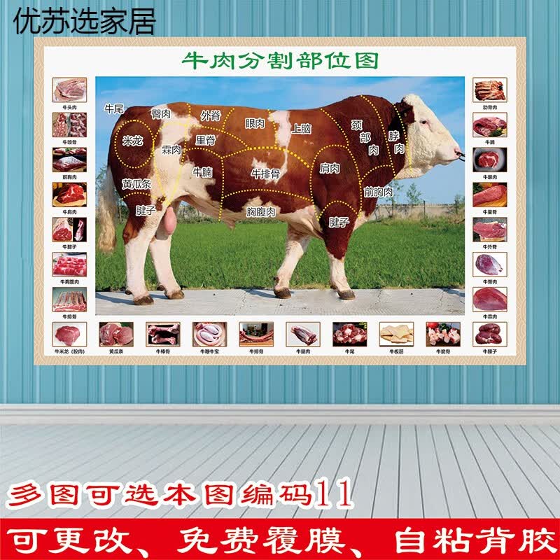 阿尤布牛肉分割分解部位图牛排装饰壁画牛杂汤粉面馆店铺潮汕火 乳