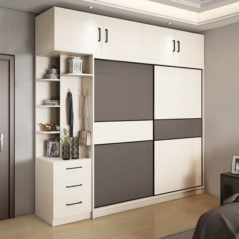 欣慕雅实木衣柜推拉门卧室家用多层生态板柜子现代简约组合移门大衣橱