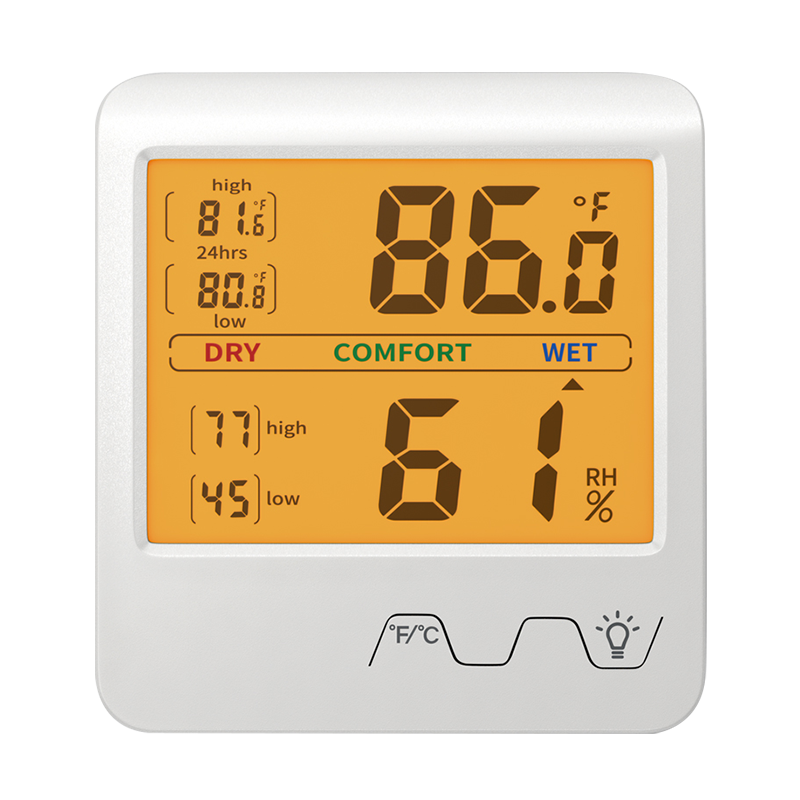 计家用室内实验室药房高精度工业用温度计湿度表带背光 白色-英文版