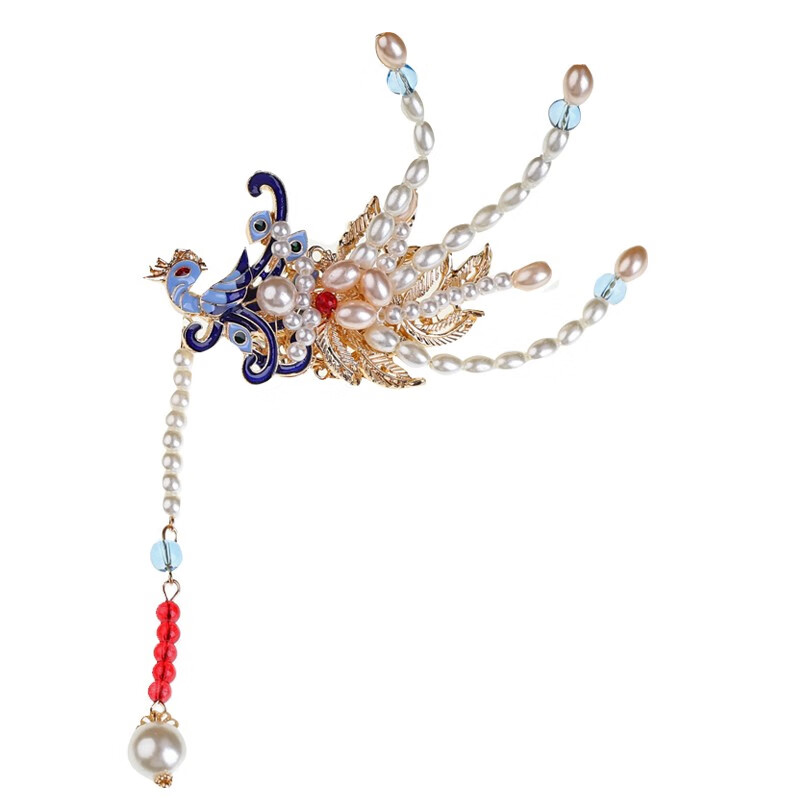 明清古典发饰簪子汉服配饰景泰蓝红楼梦流苏头饰珍珠偏凤凤凰发夹