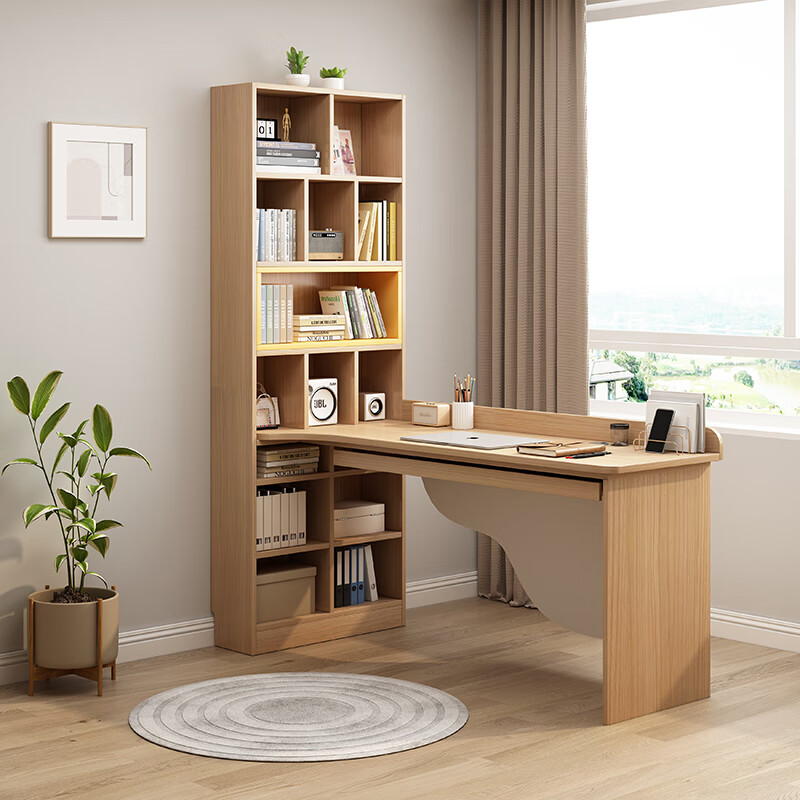书柜书架一体组合全实木转角书桌书架一体组合现代家用卧室办 定制