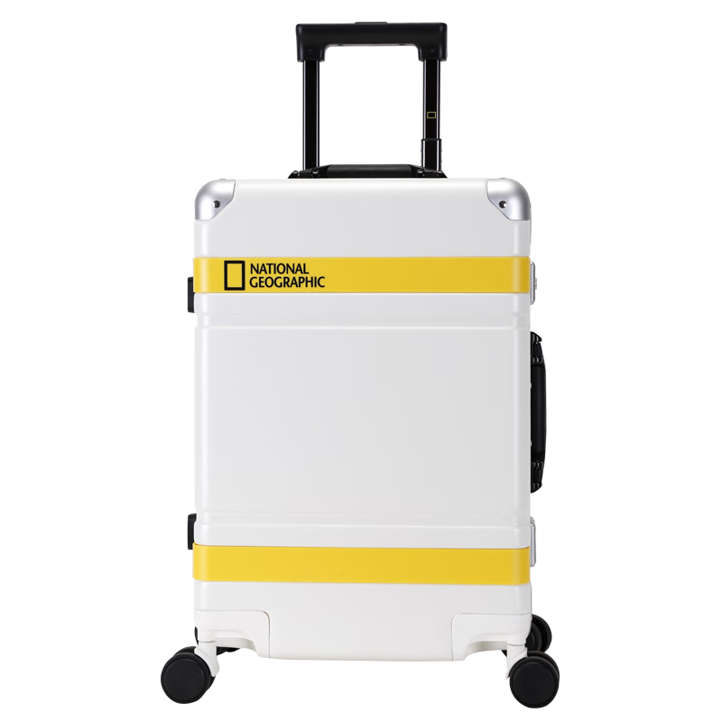 地理National Geographic拉杆箱铝框万向轮行李箱20英寸登机箱男女密码箱旅行箱子 白黄色20英寸