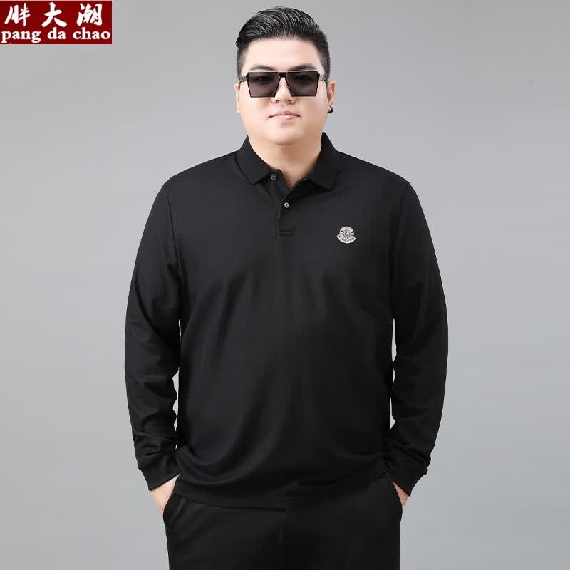 胖大潮大码男装polo衫长袖宽松春秋胖子翻领t恤加肥加大肥佬休闲打底衫 黑色 5XL建议体重210-220属于什么档次？