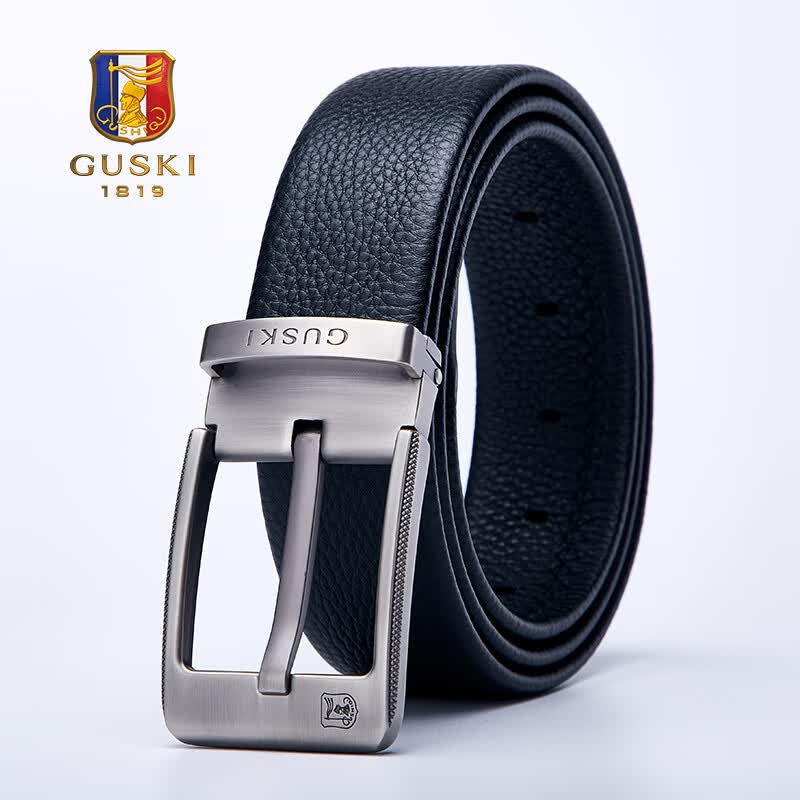 古士旗(GUSKI)法国品牌皮带男针扣男士腰带真皮高档裤腰带生日情人节礼物送男友 【专柜礼盒】680025时尚银灰 115cm -130cm默认随机发(可修剪)