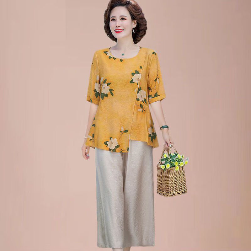 网禾妈妈套装夏50-60岁时尚中老年女装妈妈夏装洋气上衣服中年女装夏