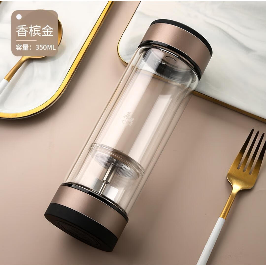 流彗金力水晶玻璃杯匡迪双盖匡迪双盖双层玻璃泡茶杯礼盒旋转茶水分离