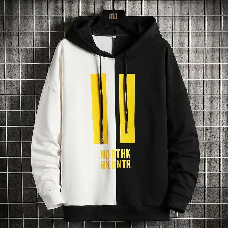 卫衣男潮连帽男士套装春秋款外套青少年男生套头帽衫 6030左白右黑 m