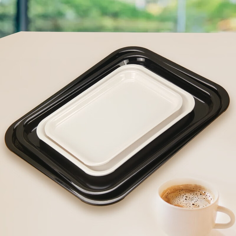 KORDCO大可餐具密胺托盘长方形白色家用杯子盘茶盘黑色大号果盘加厚盘子 米白色 29cm*19cm*2cm