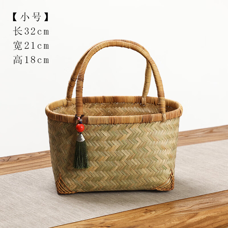萦娪竹子制品工艺品 手工竹编制品 老式手提竹篮子菜篮子 购物篮  家