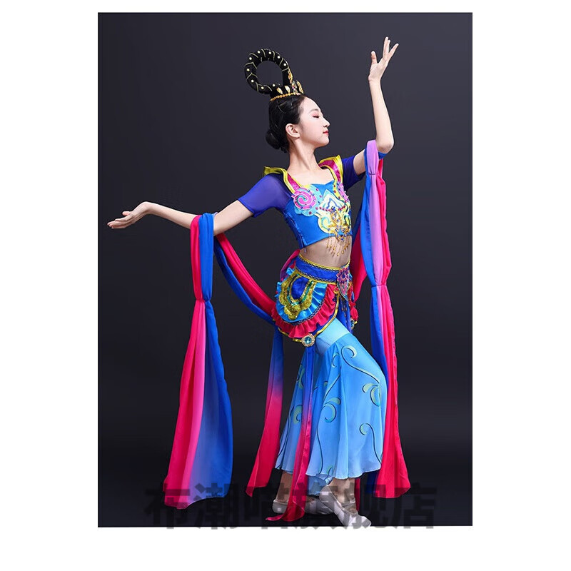 花淯敦煌舞蹈演出服小孩女少儿飞天嫦娥奔月服装古典舞反弹琵琶表演服