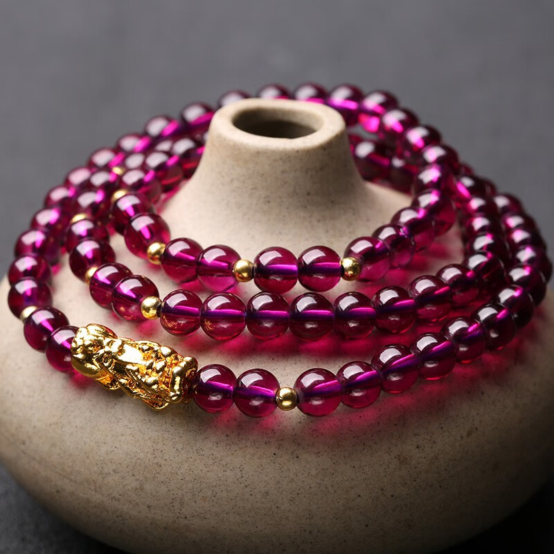 昂比熊酒红饰品高仿紫牙乌石榴石手链女水晶首饰多圈手串越南沙金貔貅