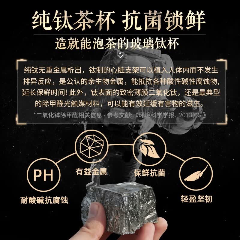格亚（GEYA）清灵抑菌钛茶杯玻璃杯男士纯钛杯商务双层玻璃泡茶水杯杯子礼盒装 双层【精致礼盒包装】310ml