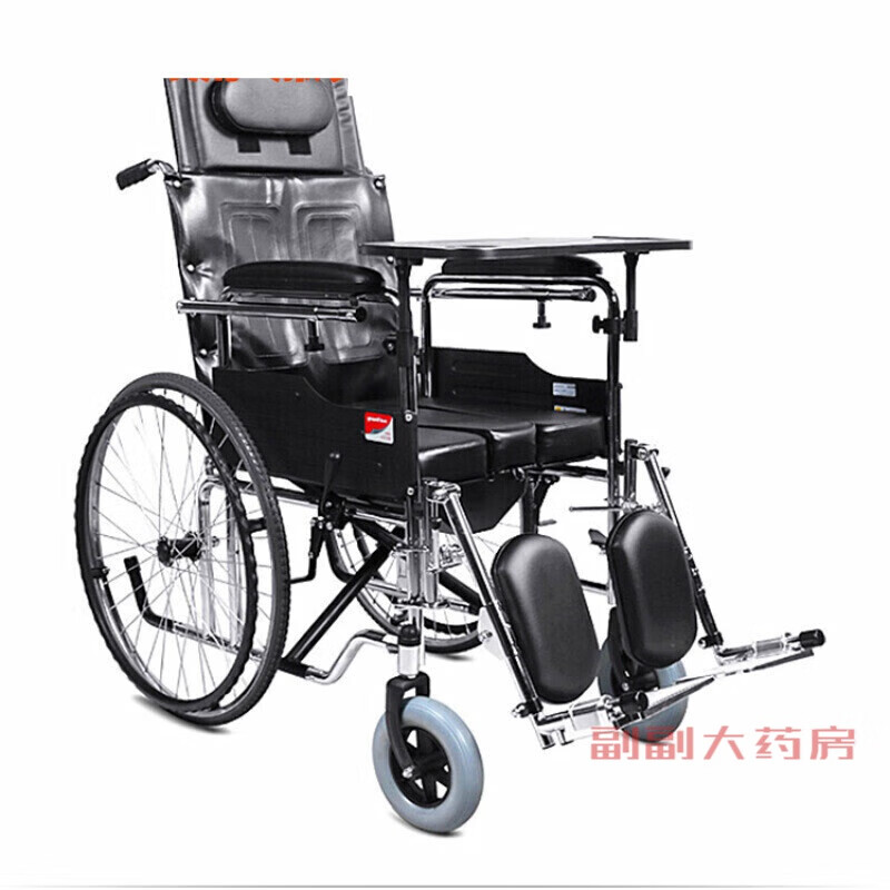 鱼跃(yuwell)轮椅h009b可折叠轻便软座高靠背带坐便带餐桌99*34*93cm