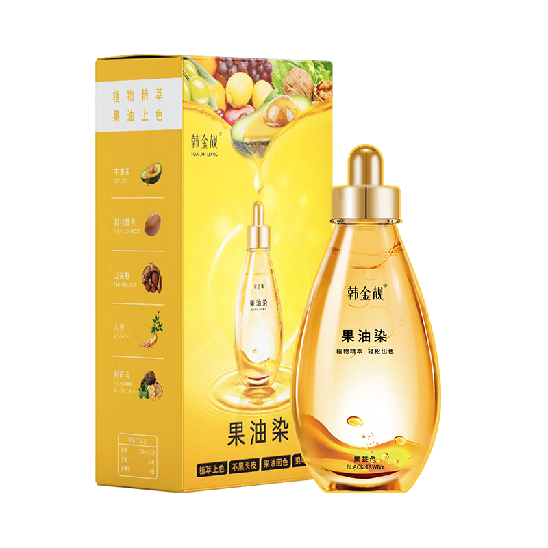 韩金靓果油泡泡染发剂植物自然不伤发在家染男女老人染发膏试用片装 黑茶色 180ml*1盒 【可盖白发】