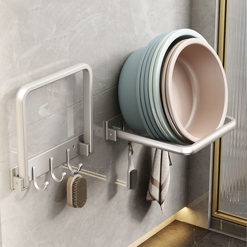 贤菁免打孔脸盆架太空铝脸盆挂钩浴室置物架洗脸盆收纳架子挂盆神器脸