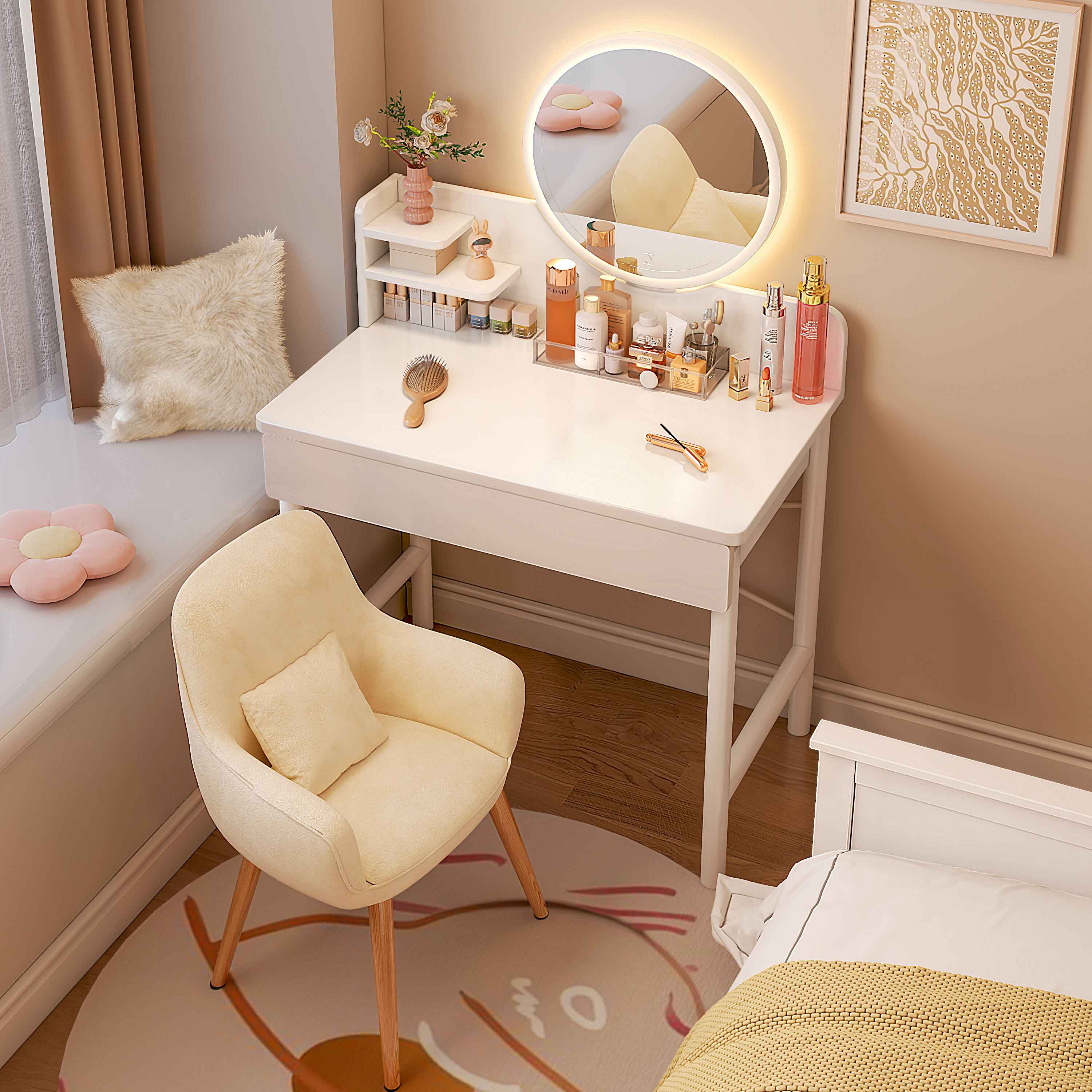 婕婕珂儿 梳妆台卧室现代简约小型化妆台网红ins风小户型女生白色化妆