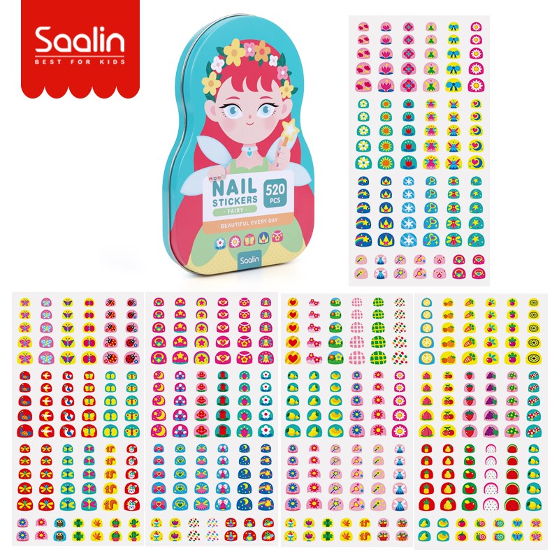 莎林SAALIN儿童指甲贴美甲油套装防水可撕拉安全女孩玩具（520枚）