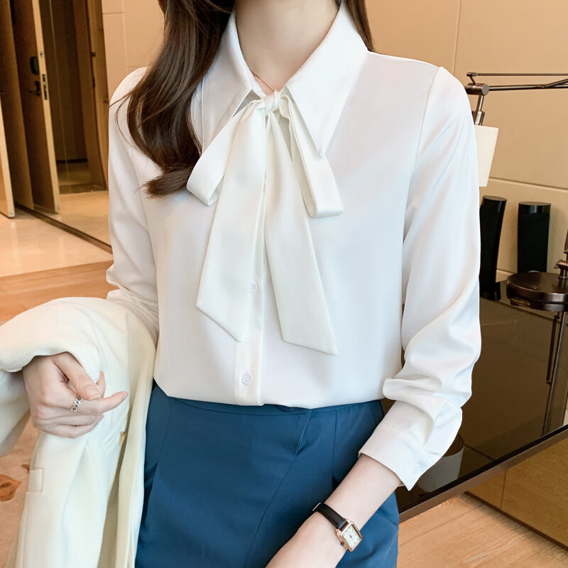 思乾娜(siqianna)衬衫女新款2024高级感别致设计感小众飘带领结白衬衫